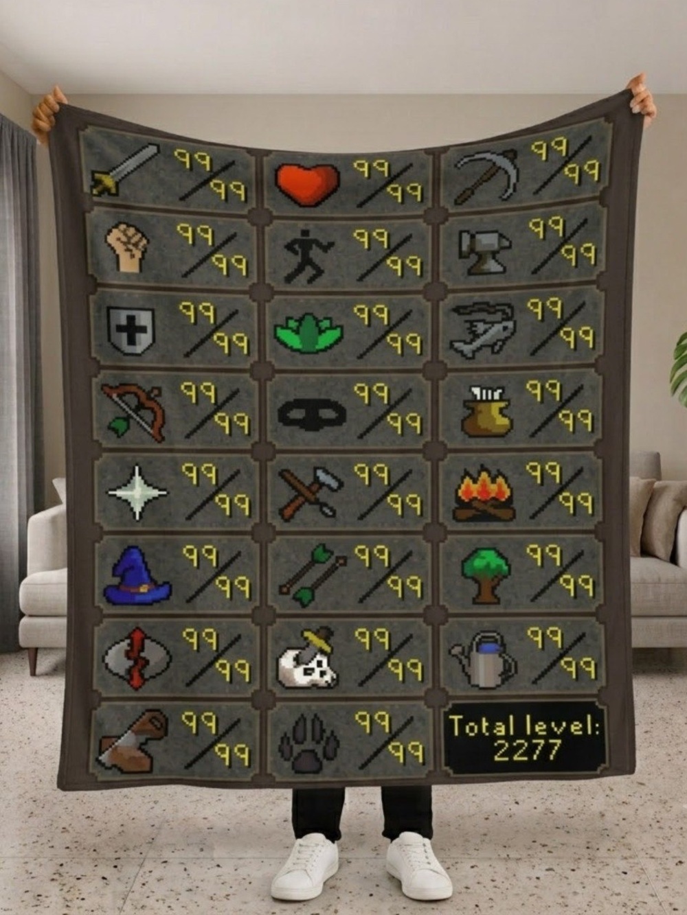 RuneScape Skill Icon Fleece Throw Sherpa Blanket - Gray